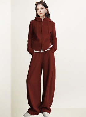 QOOEL时尚休闲连帽卫衣长裤两件套2025秋冬新款百搭减龄气质套装