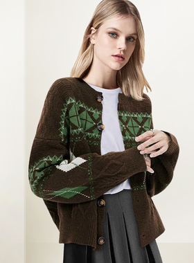 QOOEL撞色单排扣毛衣2025年秋冬新款宽松慵懒风针织开衫减龄外套