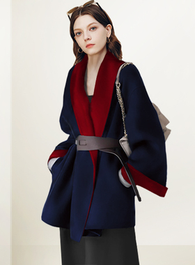 QOOEL法式高级感撞色毛呢外套2025冬季新款通勤洋气精致时尚大衣