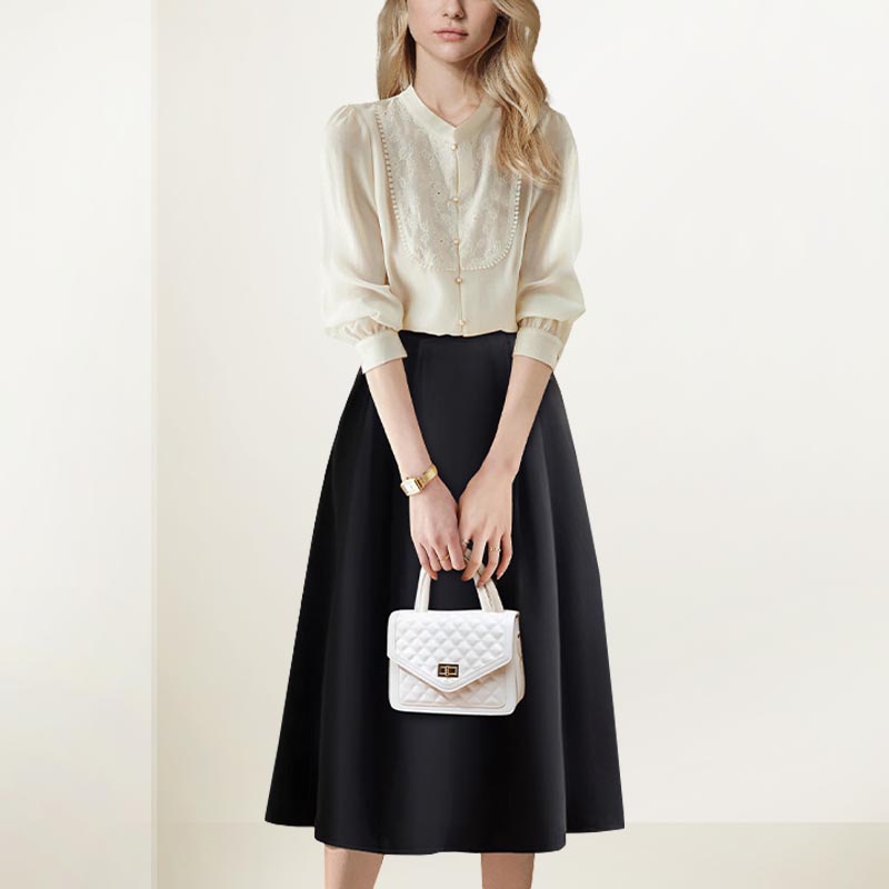 复古气质衬衫黑色半身裙两件套