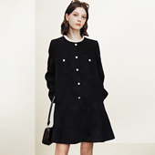 QOOEL法式 宽松通勤A字裙中长裙 新款 时尚 复古小香风连衣裙2026春季