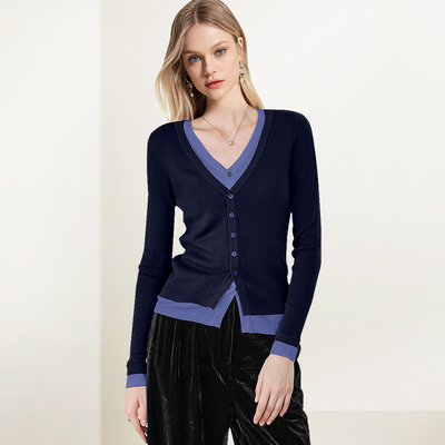 假两件V领针织衫上衣女