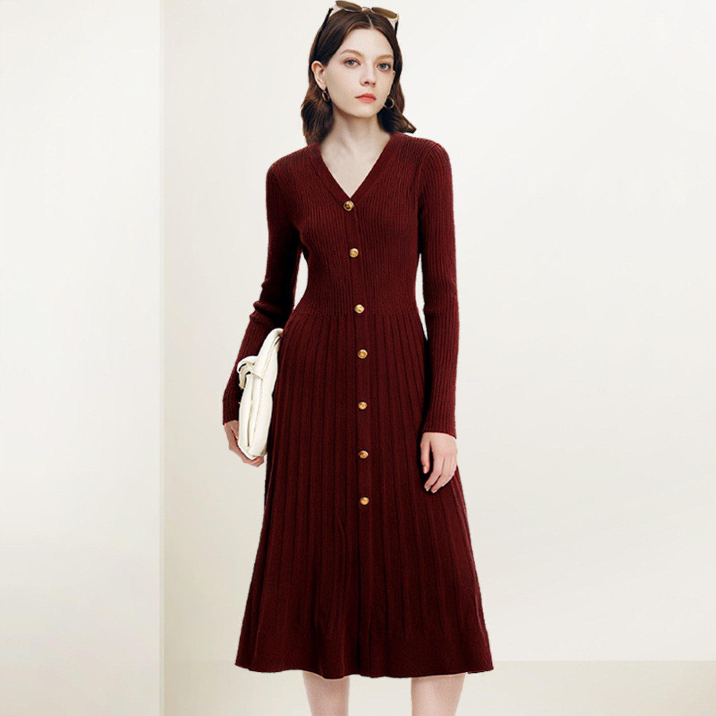 QOOEL法式气质修身针织裙2025秋冬别致高级感A字裙时尚通勤中长裙,女装/女士精品,连衣裙,淘宝优惠券,粉丝福利购,淘宝优惠卷