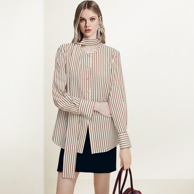 法式飘带复古条纹衬衫