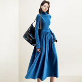 半高领修身 QOOEL超好看气质拼接A字连衣裙2026春季 新款 复古中长裙