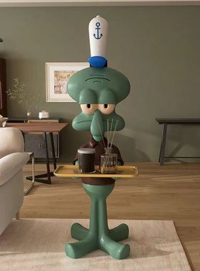 网红章鱼哥托盘沙发边几创意可爱落地摆件设计师客厅茶几