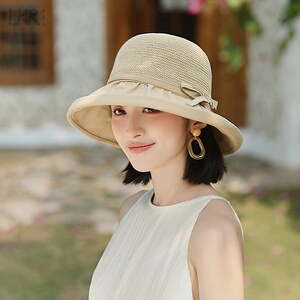遮太阳帽子女春夏户外出游百搭大帽檐盆帽薄款素颜遮脸防晒遮阳帽