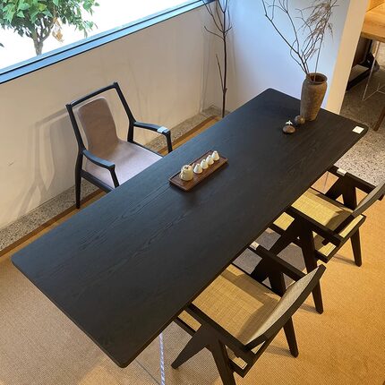 侘寂风碳化黑实木茶桌新中式商用家用泡茶桌客厅餐桌设计师工作台