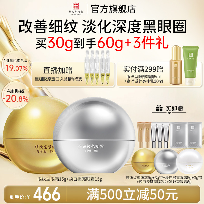 马应龙眼霜淡化黑眼圈细纹美白淡斑祛斑焕亮提亮烟酰胺紧致抗皱