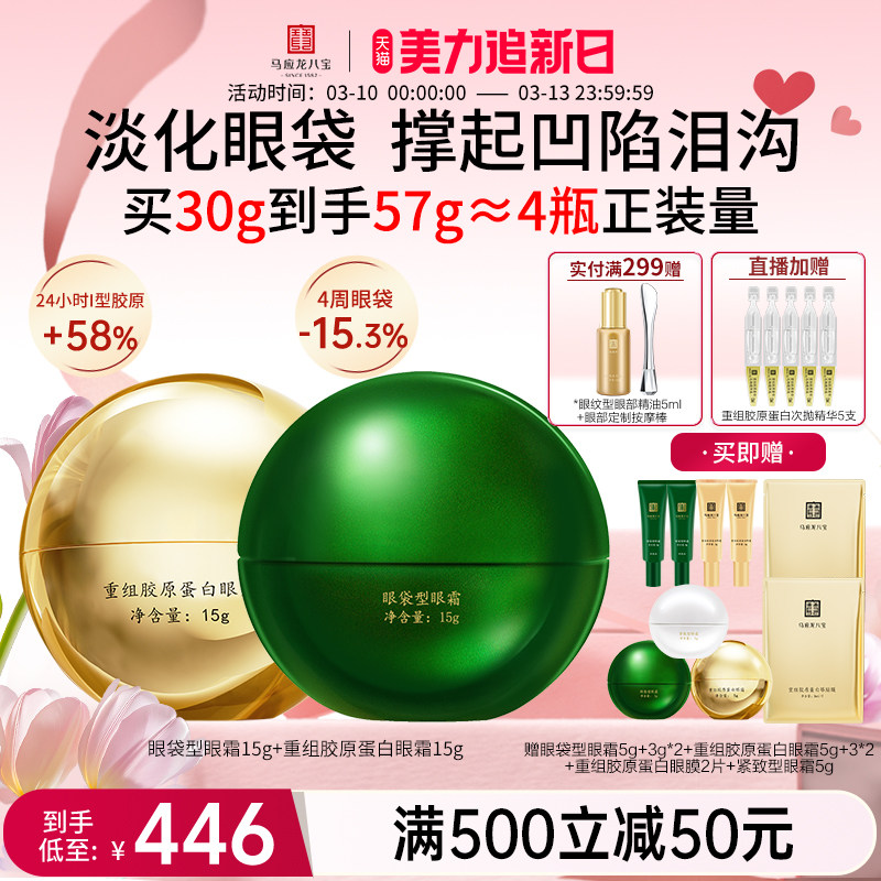 马应龙眼霜淡化眼袋黑眼圈细纹泪沟紧致抗皱修护重组胶原蛋白八宝