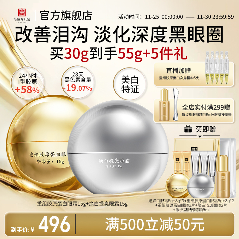 马应龙眼霜淡化黑眼圈细纹泪沟重组胶原蛋白紧致抗皱淡斑八宝正品