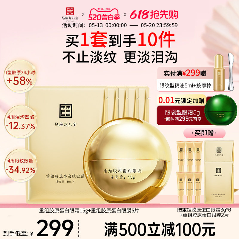 马应龙眼霜眼膜贴淡化黑眼圈细纹泪沟淡纹重组胶原蛋白眼贴套装