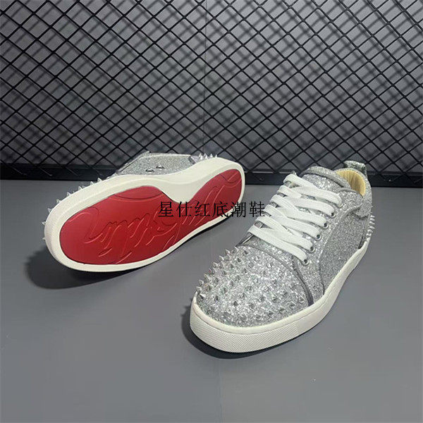 欧洲站铆钉鞋潮流银灰柳丁红底鞋夜店美式低帮板鞋情侣男鞋小伙鞋