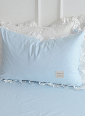 纯棉荷叶花边枕套一对装全棉蓝色枕头套单人白色枕头套粉色枕头罩