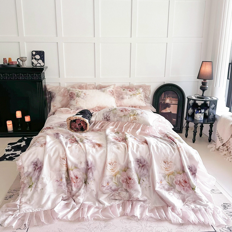 轻奢高级感100s双面天丝夏被四件套简约刺绣凉感裸睡被套床单