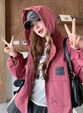 新款/现货/玫粉色大口袋工装连帽外套2C233-5817-P175-K249