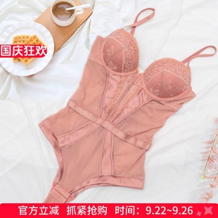 欧美ins网纱吊带连体衣女性感内衣打底衫 免穿文胸