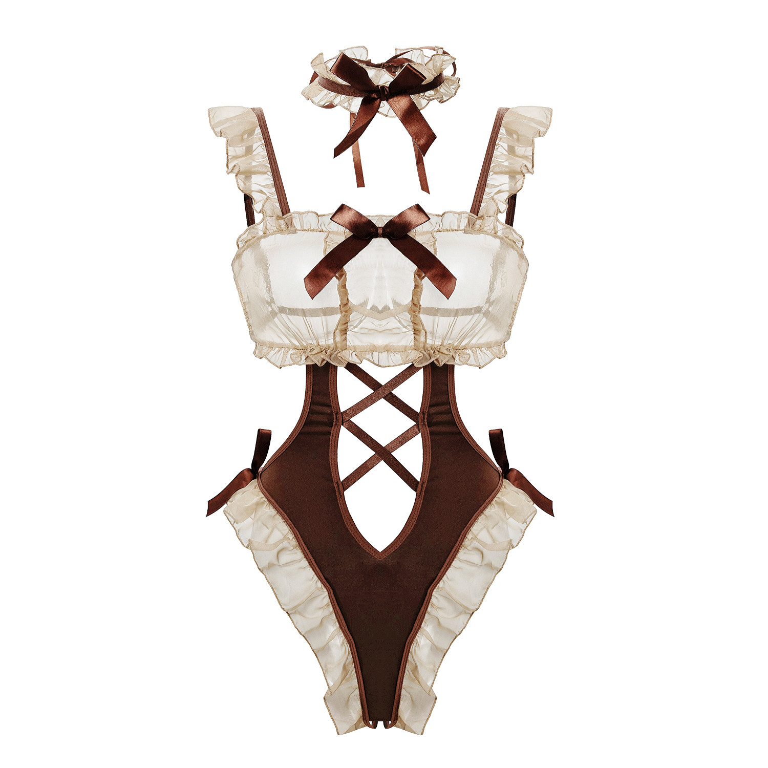 饼干小兔&middot;套装棕色蝴蝶结兔耳仙气甜美公主风可爱文胸套装