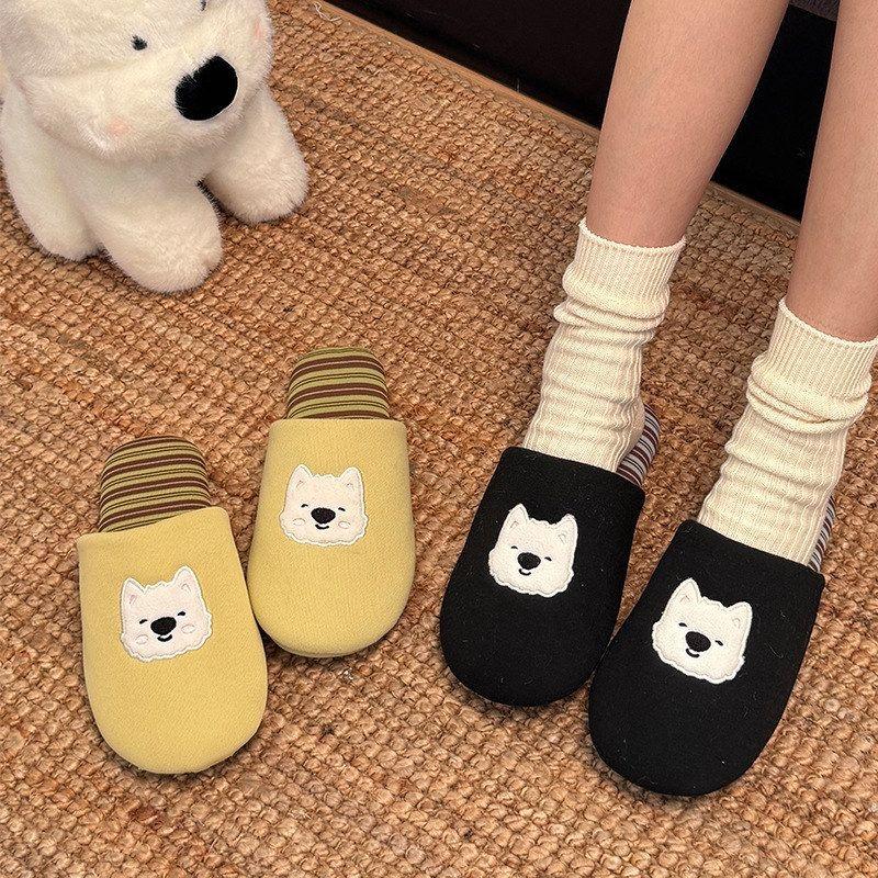 小狗棉拖鞋女冬天室内厚底保暖家居毛绒拖鞋秋冬季加绒居家毛拖鞋