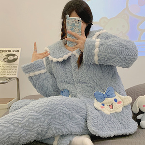 三层夹棉加厚加绒孕妇睡衣秋冬款2023新款怀孕期专用哺乳期月子服