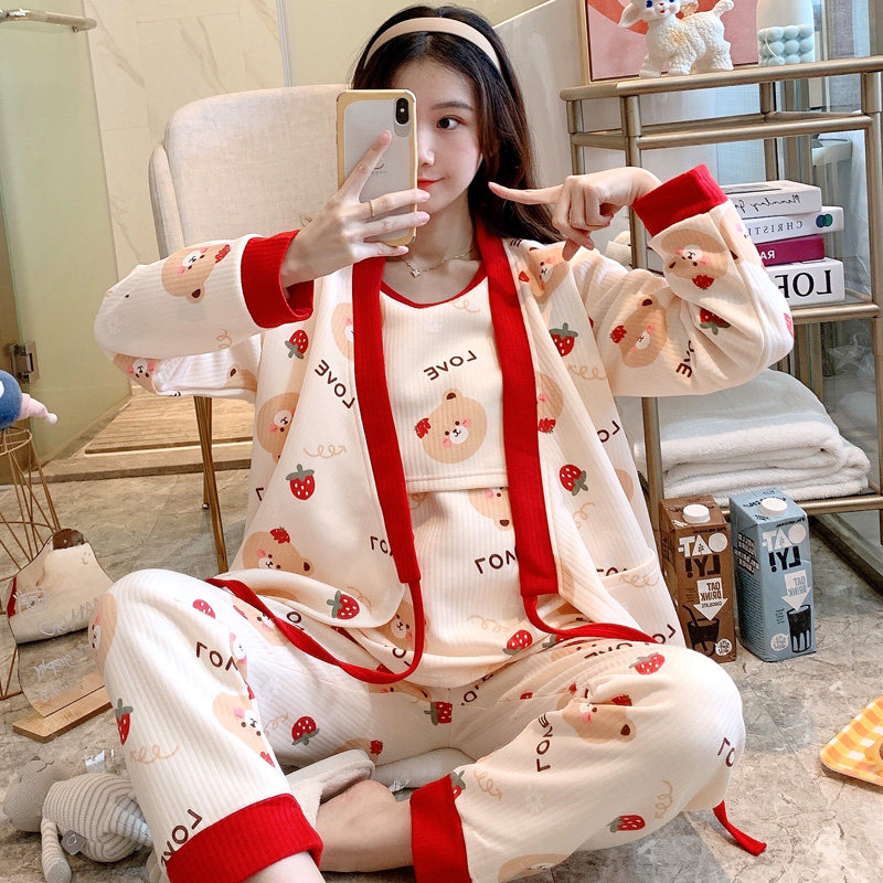 产后哺乳期月子服三件套产妇出院服孕妇睡衣女春秋怀孕期秋冬宽松