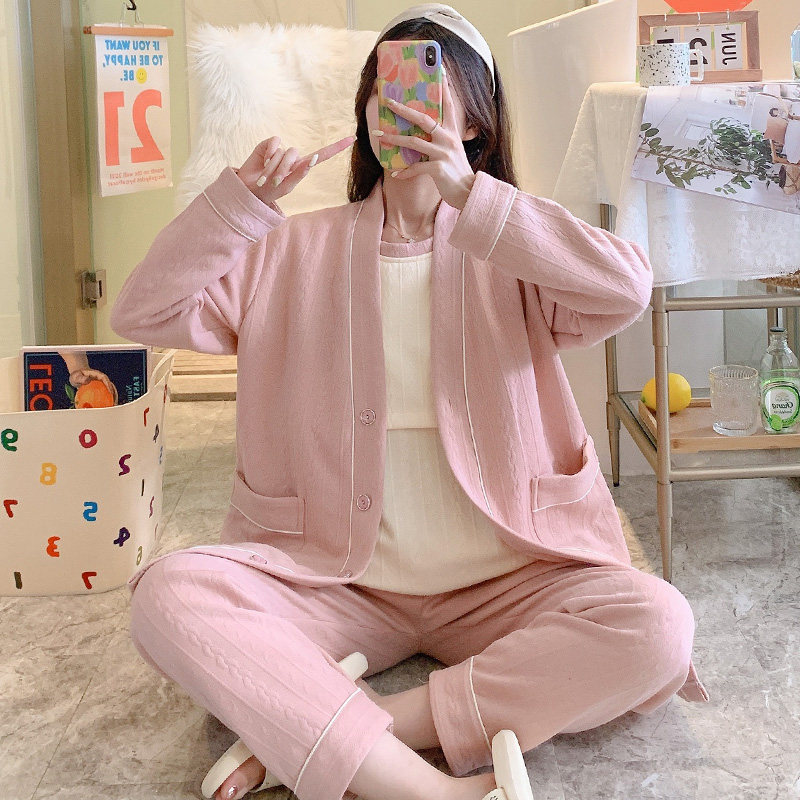 三件套月子服秋冬季产后空气棉加厚保暖孕妇产妇睡衣生产服十月份