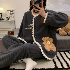 珊瑚绒月子服11-12月份产妇秋冬款孕妇专用睡衣加绒哺乳衣家居服