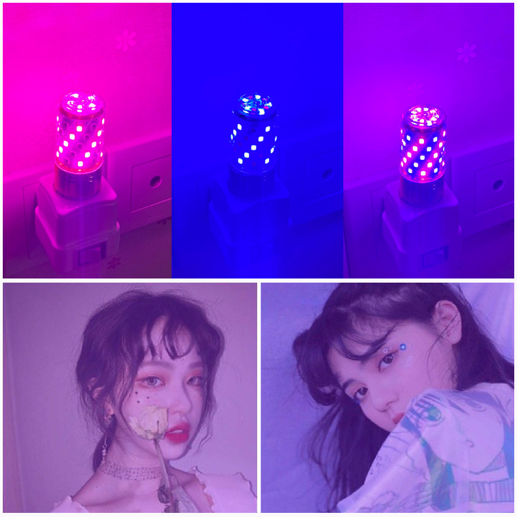 led插座紫光蓝光灯抖音主播拍照补光灯卧室网红床头浪漫氛围夜灯