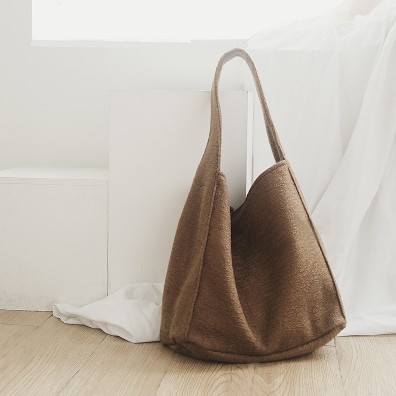 夏季新款日韩休闲毛呢托特包