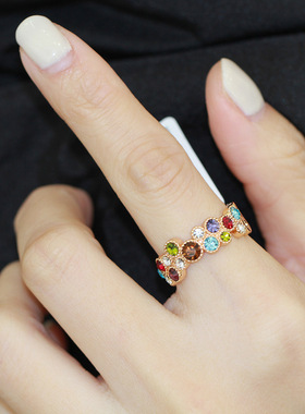 韩式彩色指环女百搭镂空戒指吸睛