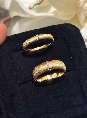 法式轻奢复古戒指拉丝工艺意大利中古风宽窄版情侣对戒开口可调节