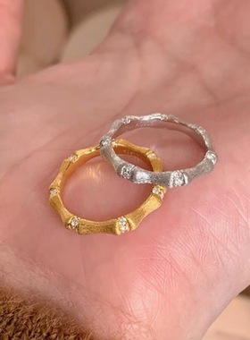 新中式中古风vintage复古拉丝竹节戒指轻奢高级拉丝工艺锻面指环