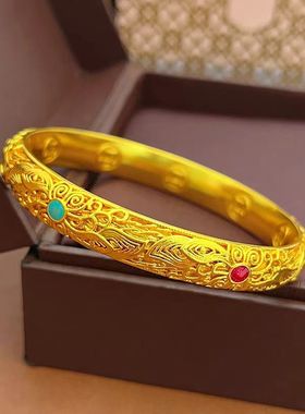 金店同款沙金花丝珐琅皇后手镯钱币闭口镯子新中式宫廷送女友