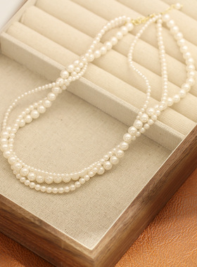 复古摩登经典三层仿珍珠项链优雅百搭女款锁骨链颈链简约项饰品