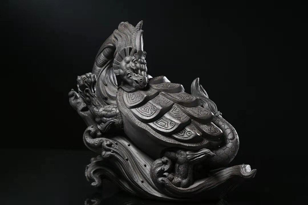 宜兴紫砂摆件吉柏年制福溟龙龟茶具