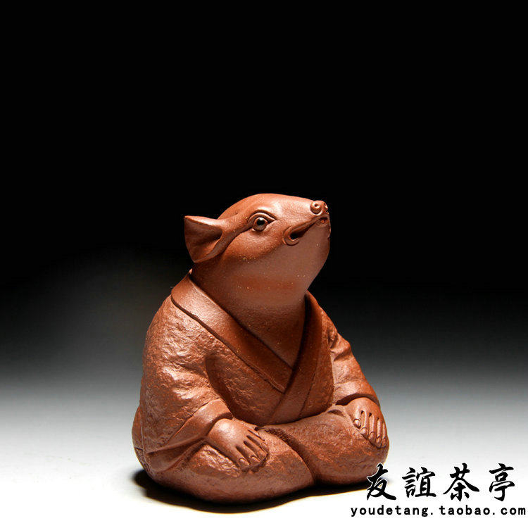 友谊茶亭宜兴紫砂茶宠茶玩雕塑摆件陈洪军制原矿紫泥 鼠仙