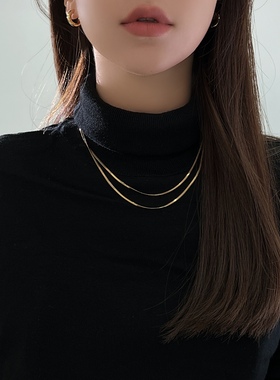 细金银双层项链蛇骨链女高级感小众设计潮锁骨链ins风时尚博主