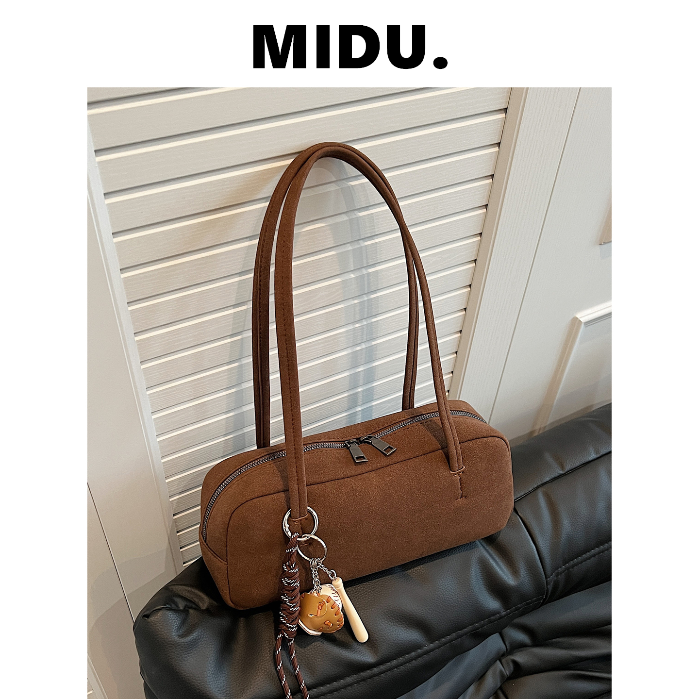 MIDU轻奢小众高级感包包女2025新款麂皮单肩腋下包通勤手提法棍包