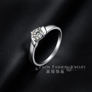 简约婚礼道具情侣对戒 爆闪80分仿真钻石戒指女轻奢莫桑石钻戒韩版