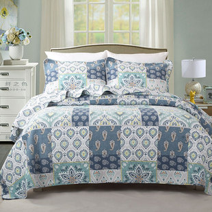 美式复古床盖三件套夹棉衍缝被纯棉全棉可水洗多功能床垫双面床单