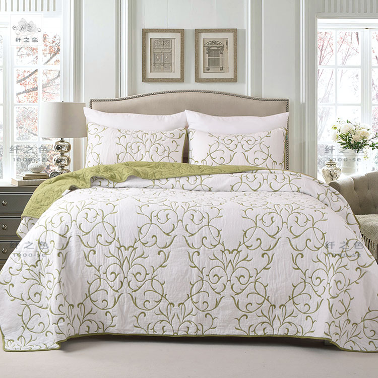 纯色绣花衍缝被夹棉床单床罩