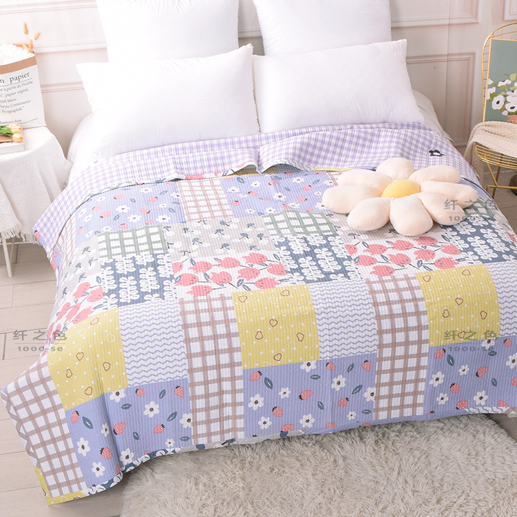 全棉斜纹碎花加棉床盖单件绗缝双面垫被床单1.2米1.5米床罩纤之色