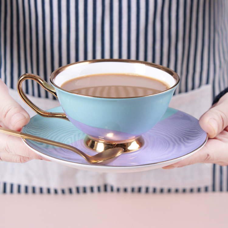 现代简约糖果咖啡杯碟创意骨瓷金边陶瓷杯欧式下午茶红茶杯水杯
