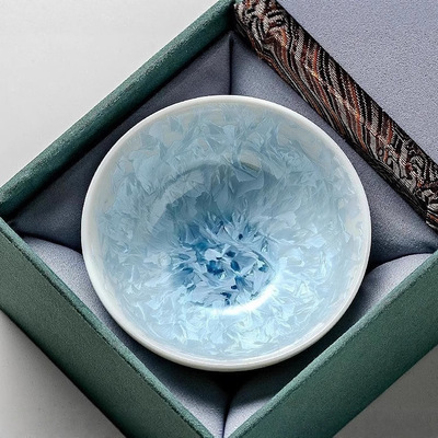 「蓝冰花」120ML窑变结晶陶瓷主人杯 大容量送礼普洱杯功夫茶杯