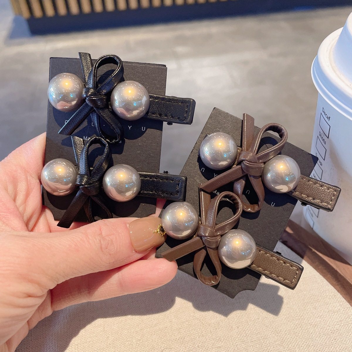 减龄好高级~灰系珍珠丝绒发夹女发卡刘海夹后脑勺头饰发饰边夹