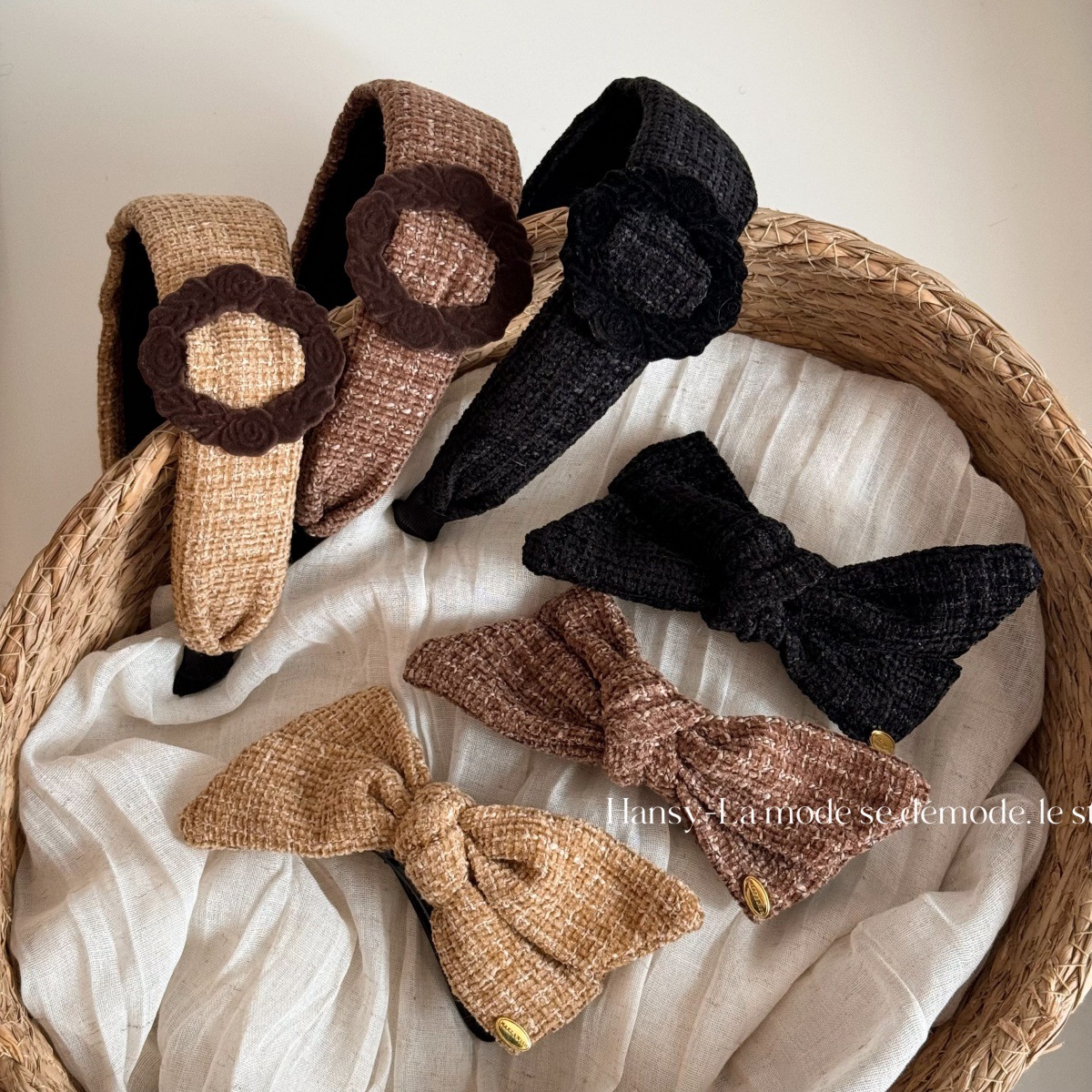 韩版小香风植绒印花发箍灯芯绒布艺头箍小众轻奢洗脸发卡发捆发饰