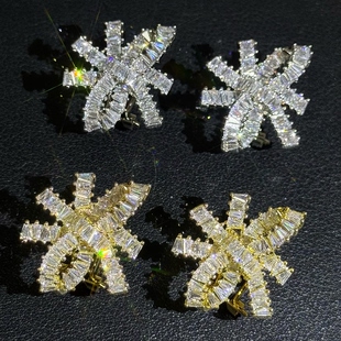 欧美夸张满钻锆石花朵耳钉耳环耳坠扣女925银针名媛休闲贵气饰品