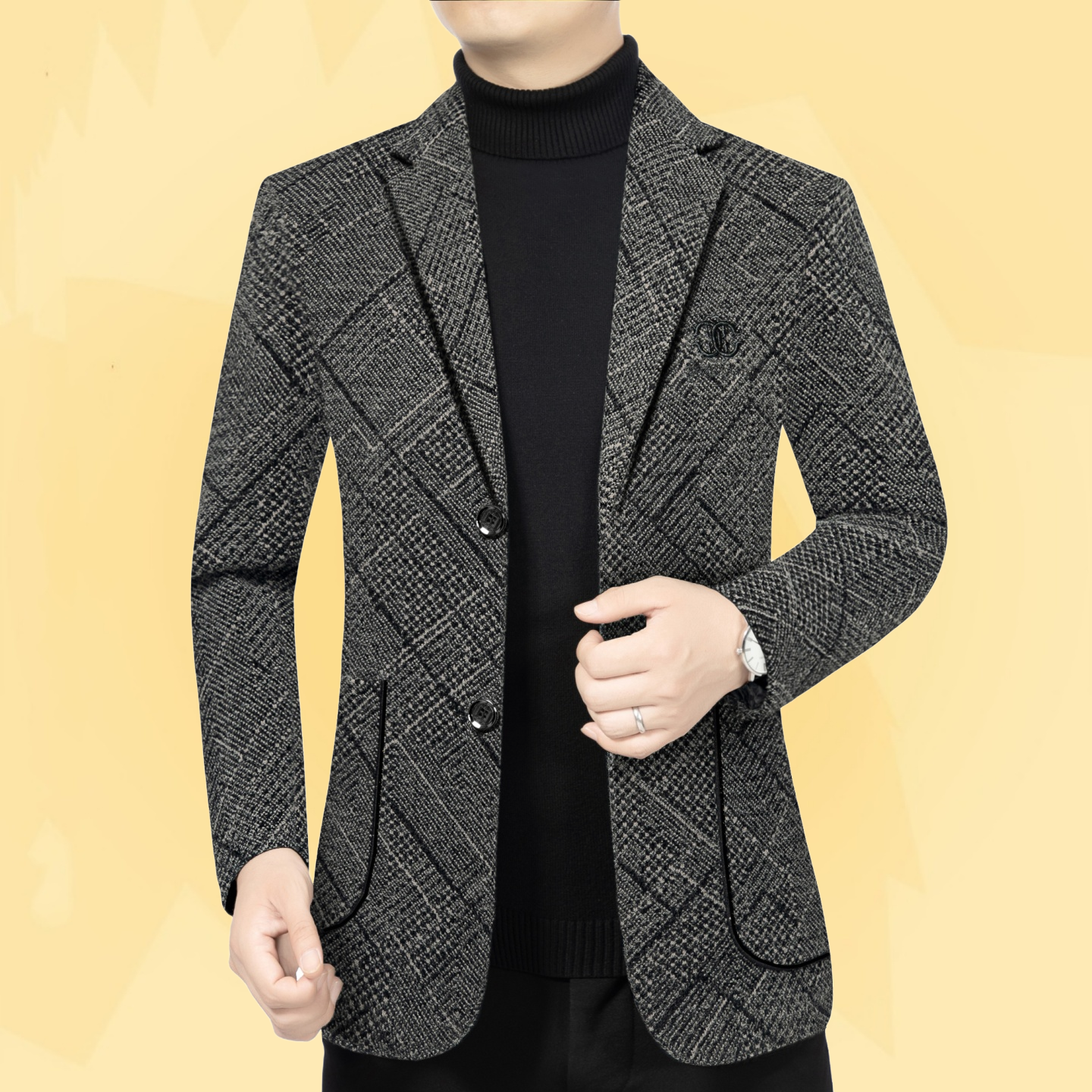 冬季男士加绒西服品牌秋装瘦潮正品外套秋西装日常通勤加厚男装显