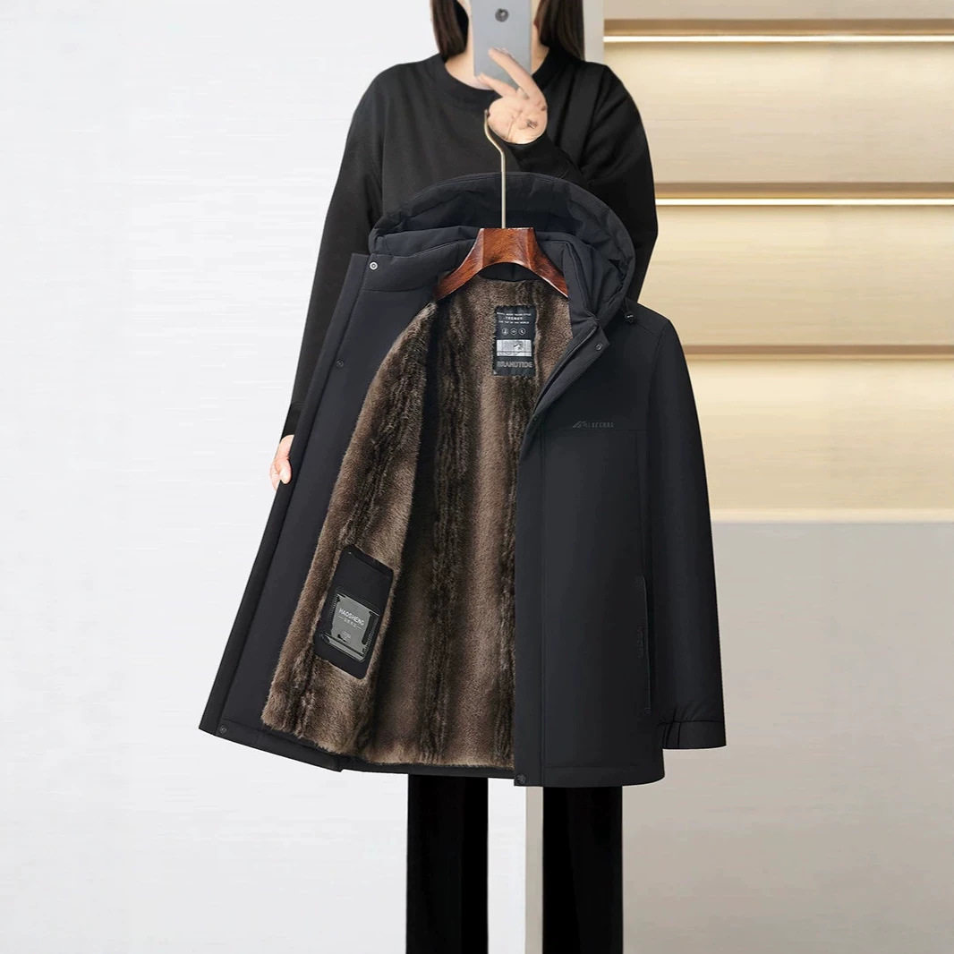 中年男士冬季加绒加厚棉衣爸爸冬装外套保暖棉服可脱帽爷爷棉袄
