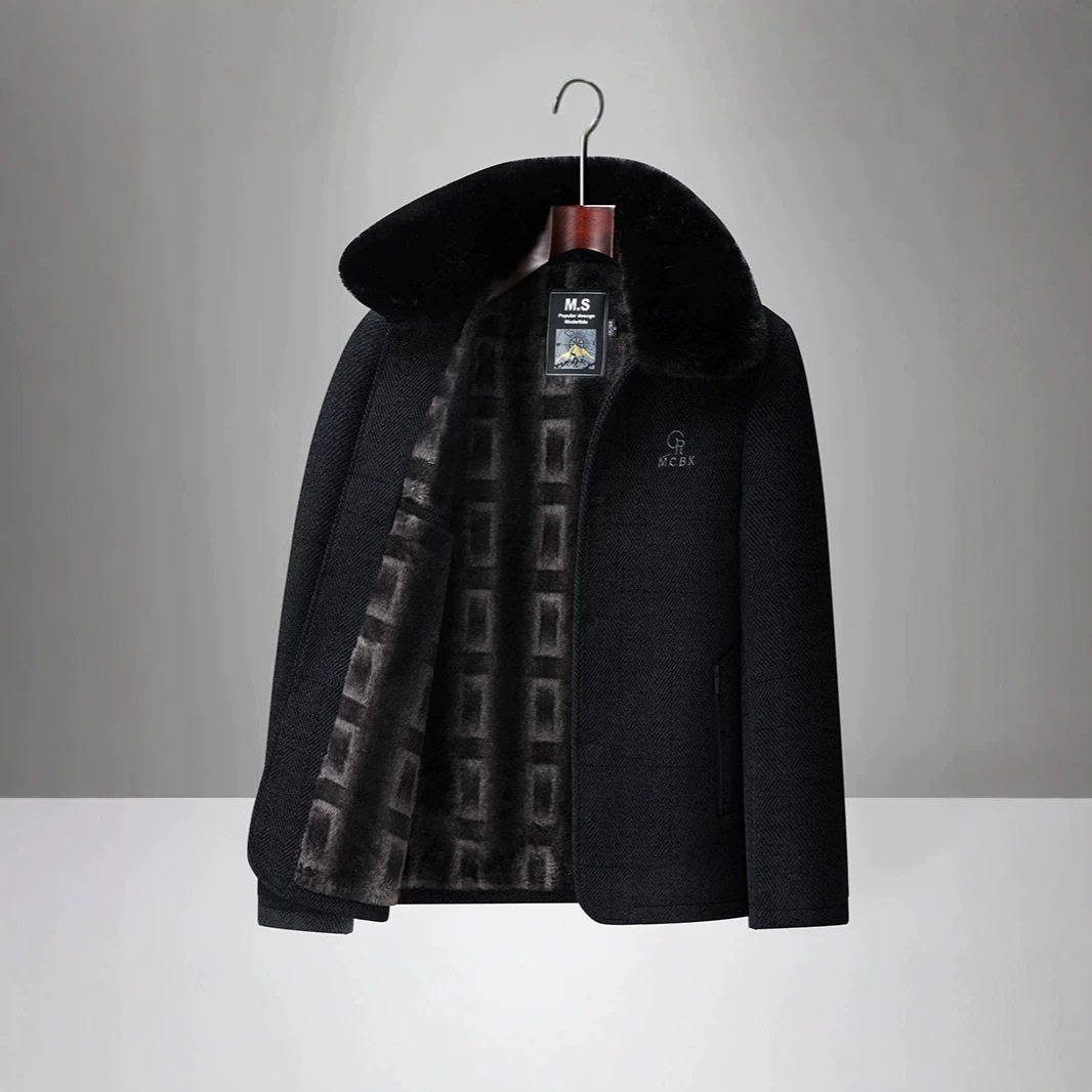 男装冬装外套加绒加厚毛呢大衣爸爸装棉服老年人衣服男爸爸装冬装